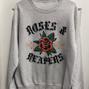 Light Gray Crewneck Sweatshirt with Rose R&R Logo Design